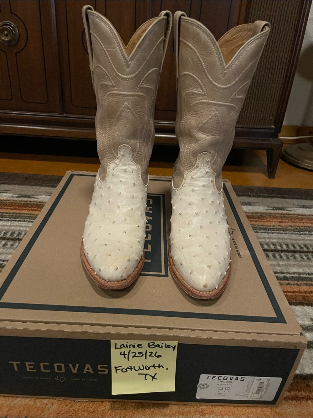 Tecovas Women's The Jessie Pearl Ostrich Leather Cowboy Boots